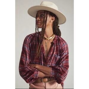 NWT Anthropologie Pilcro Breezy Plaid Long Sleeve Button Up Blouse Top Size XXS